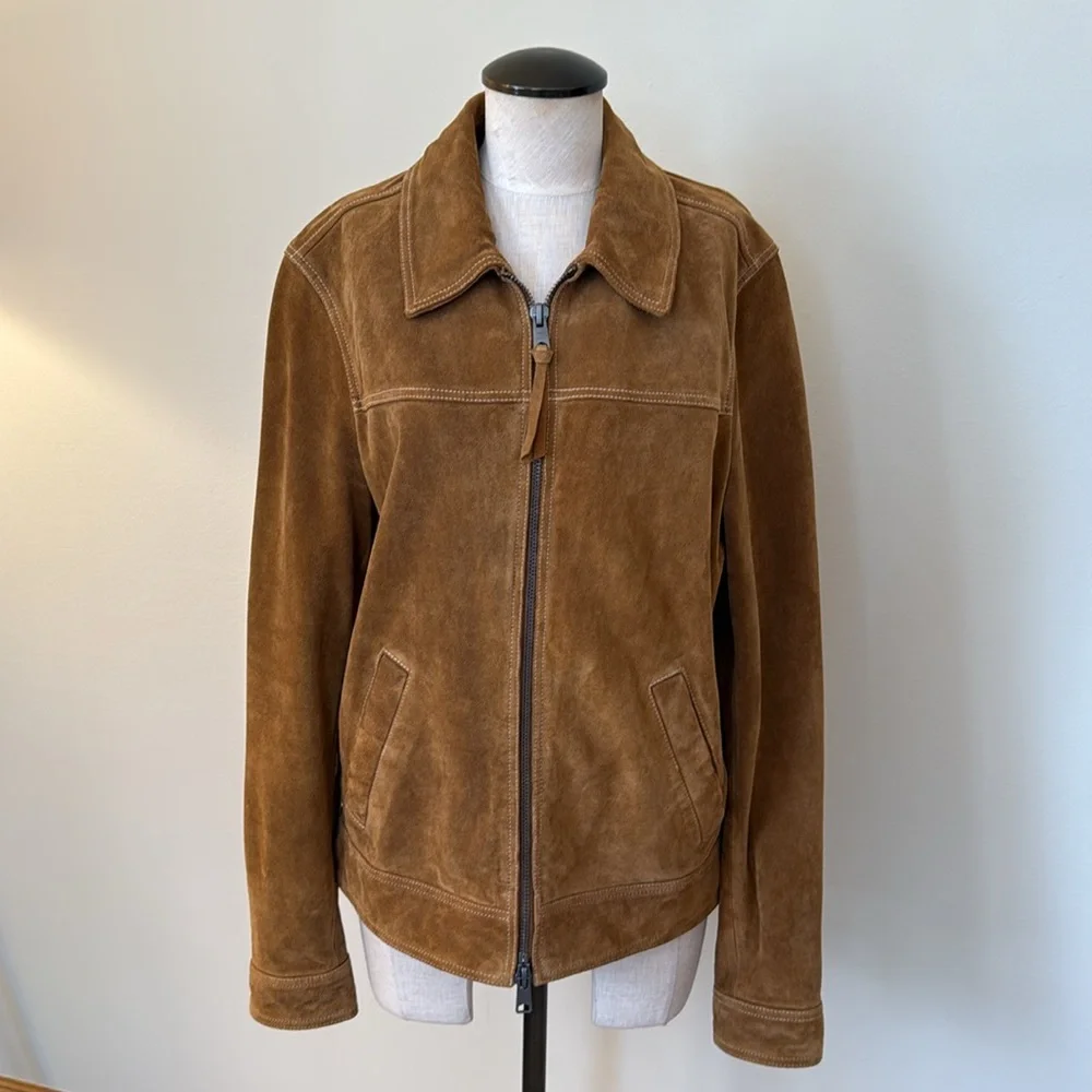 All Saints Men’s Marquez Suede Jacket - Size Medium Tobacco Brown - Picture 6 of 10